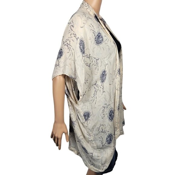 Loft Women's Blush Pink With Blue Floral Pattern Sleeveless Open Kimono Size M/L - Picture 4 of 10